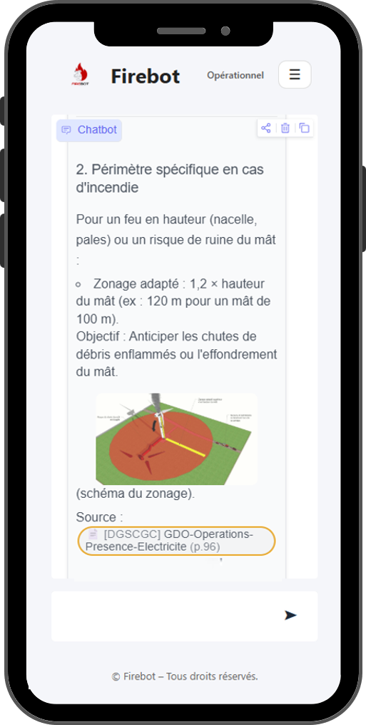 Réponse FIREBOT avec sa source citée et cliquable
