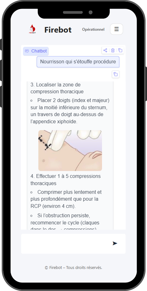Réponse FIREBOT sur une technique de secours à personne, gestes illustrés